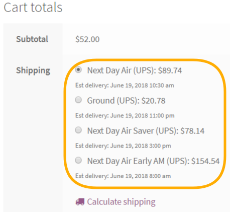estimated delivery date on the WooCommerce cart page