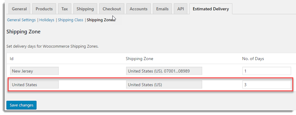 shipping zone