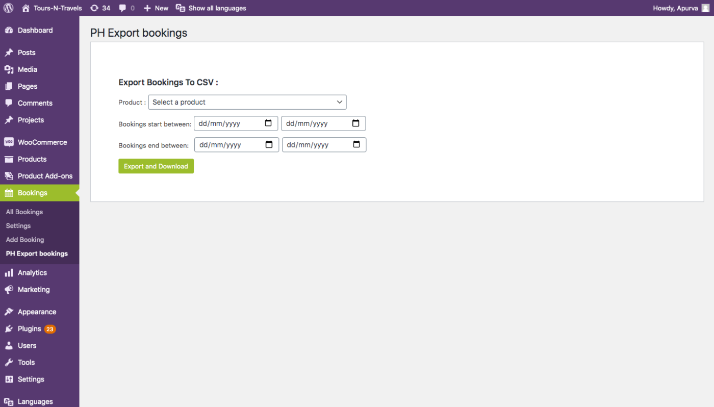 Steps to Export Bookings