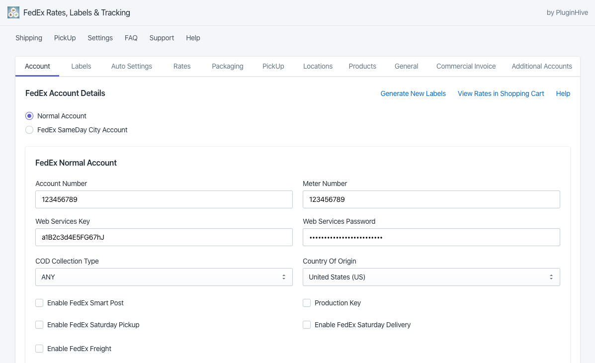 FedEx account settings