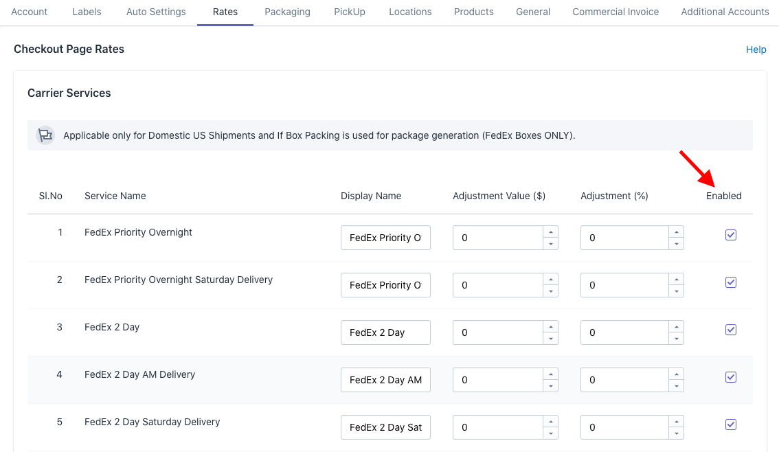 FedEx checkout rates settings