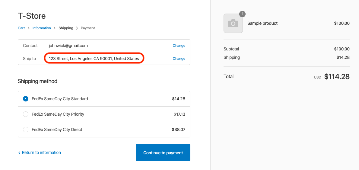 FedEx SameDay City Rates at checkout
