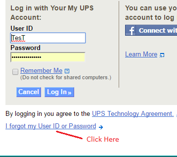 UPS password field has a special character