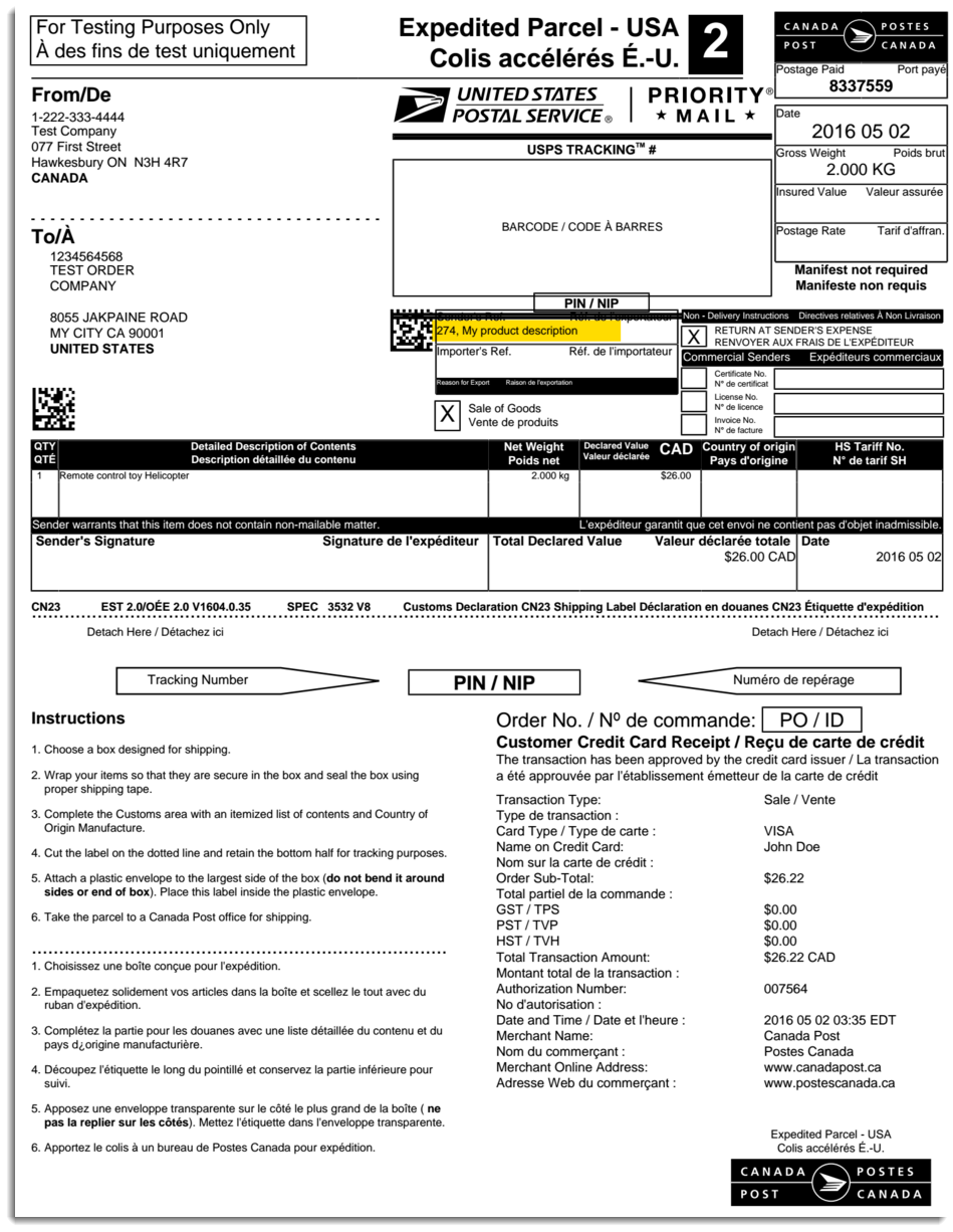 Add the custom description during label printing