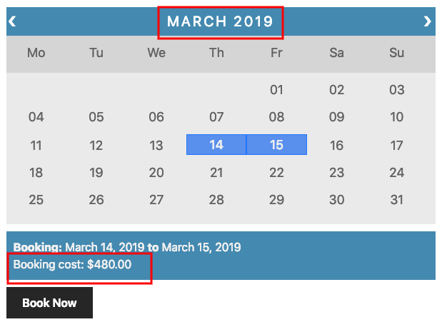 Booking price in the month of March