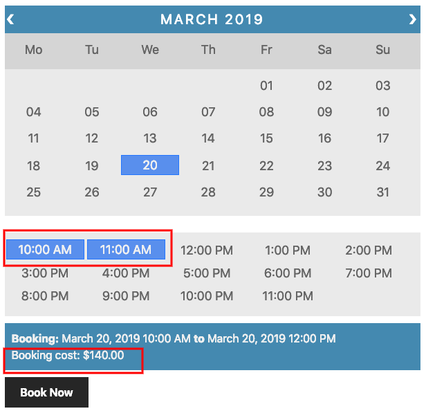 booking cost