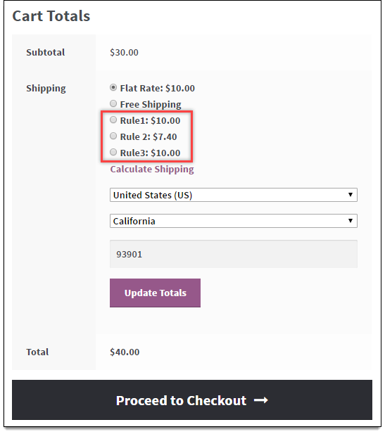 Multiple rates on cart