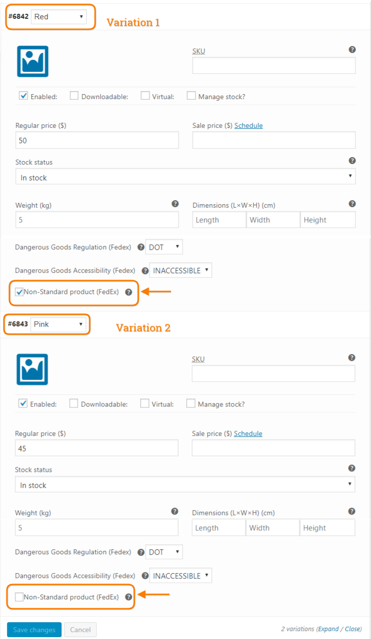 woocommerce variation