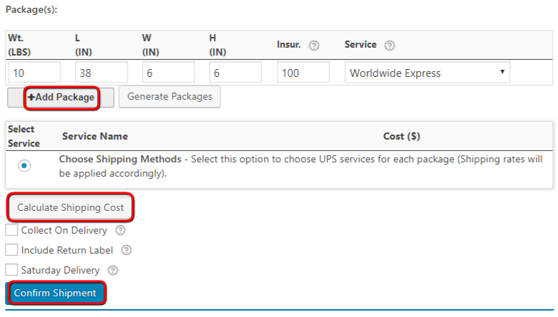 Options on the orders page