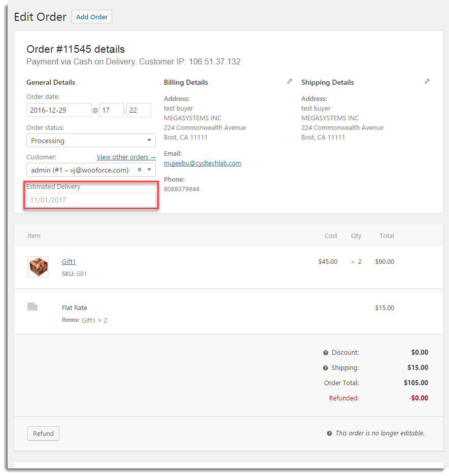 orders page