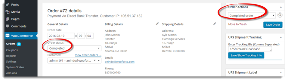 Completed order