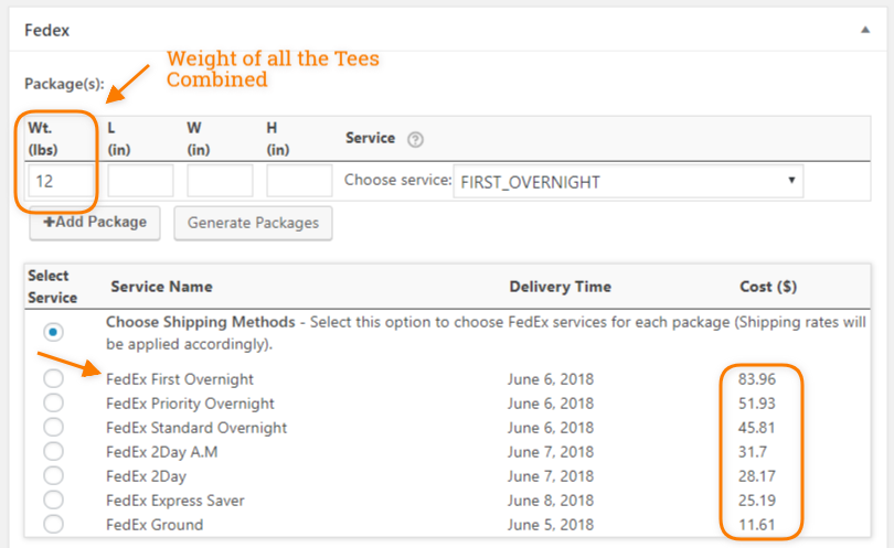 fedex shipping rates for woocommerce custom product boxes