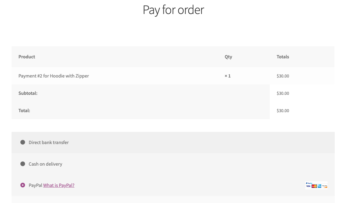 balance amount for the order