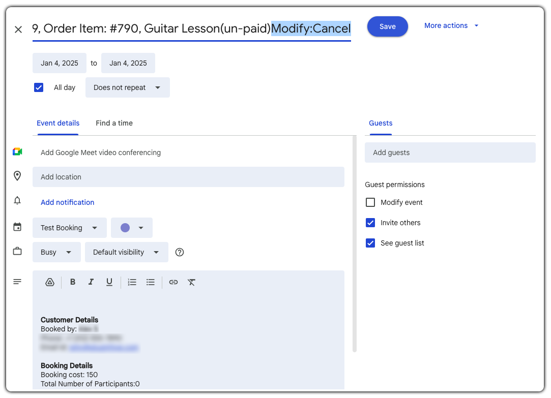 Cancel Bookings using Google Calendar