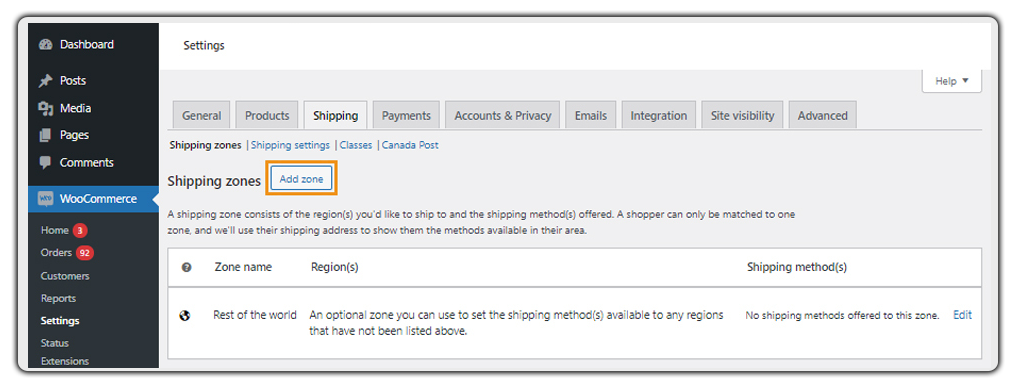Add woocommerce zone