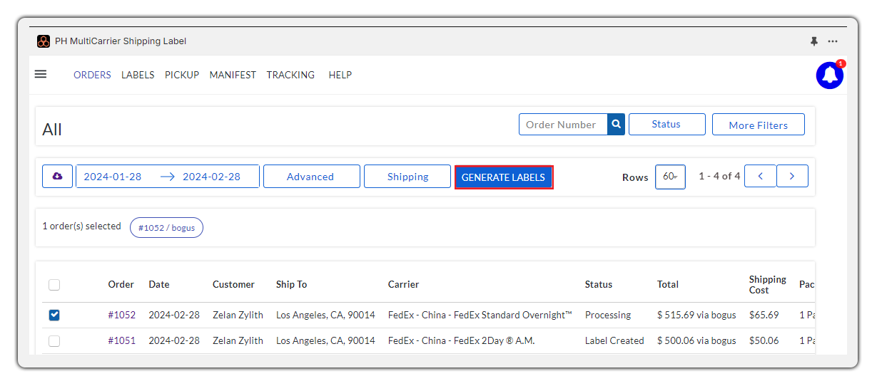 generate fedex label