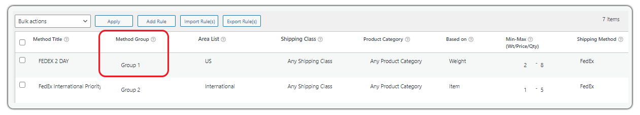 shipping method