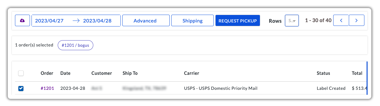 request pickup
