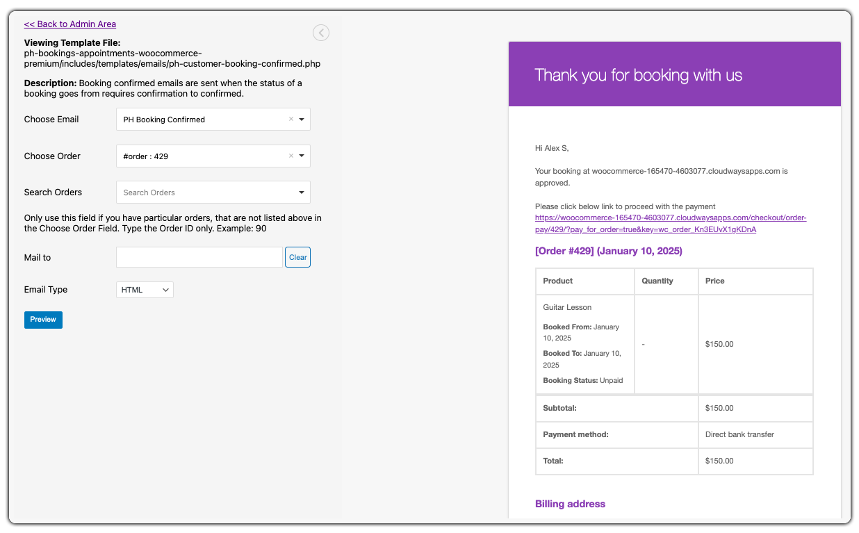 preview emails for woocommerce