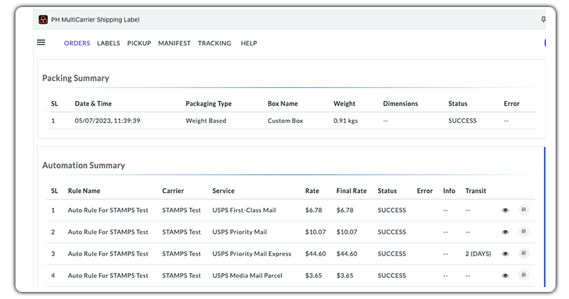 stamps.com package details and shipping methods