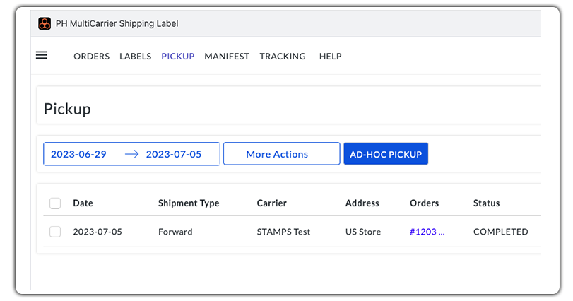 stamps.com usps pickup details