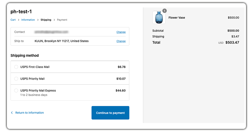 stamps.com shipping rates at the shopify checkout