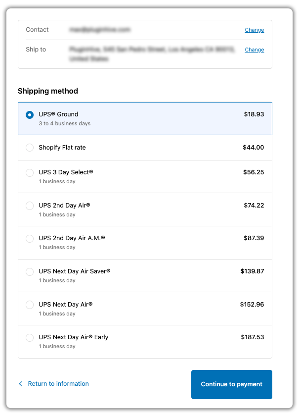 ups rates at the shopify checkout