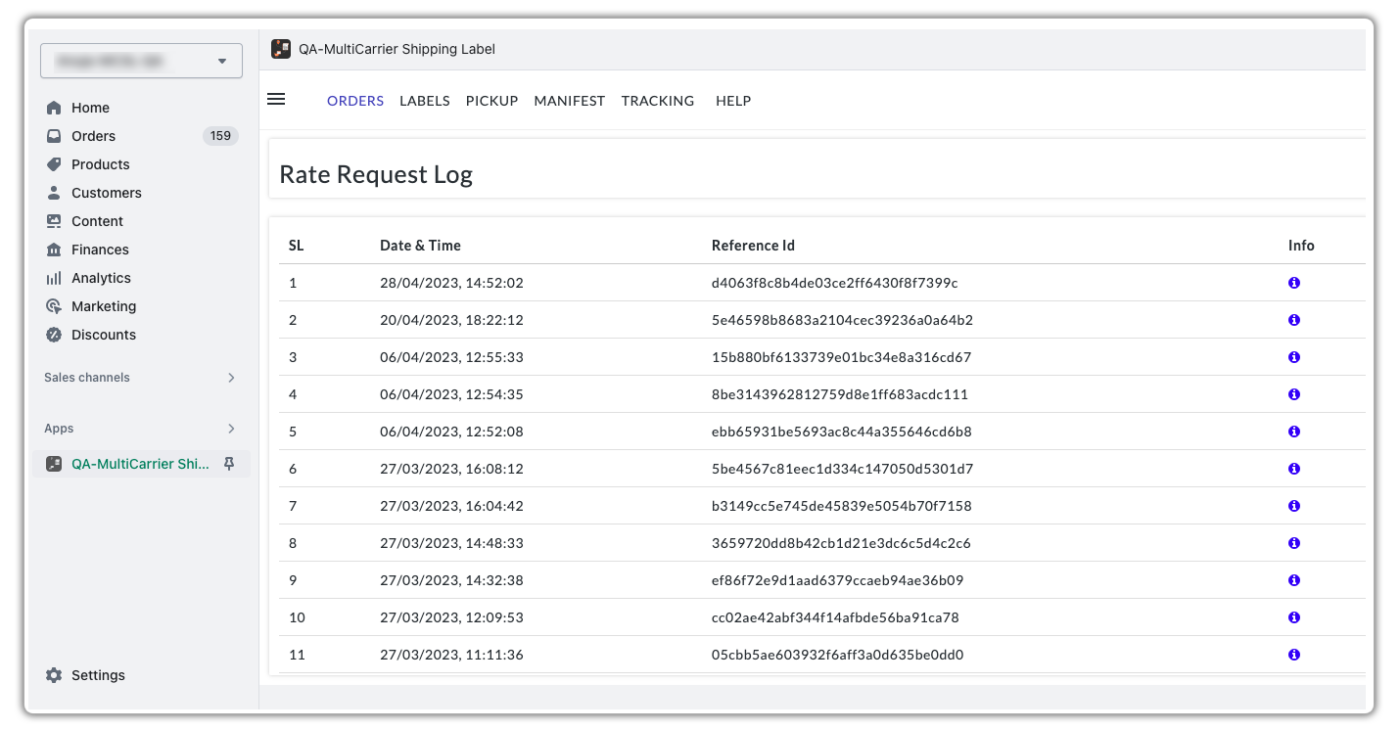 Rate request log