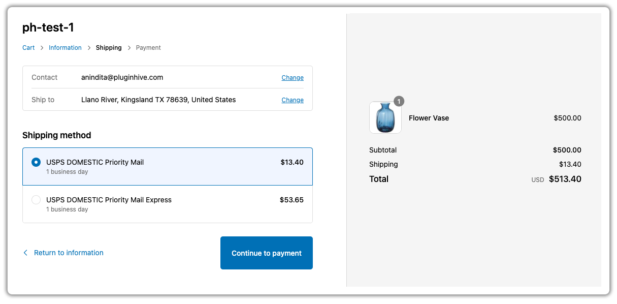 usps shipping rates at the shopify checkout