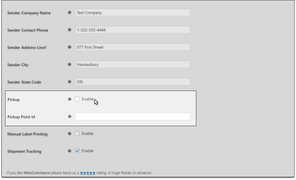 Pickup Point Id of your deposit location