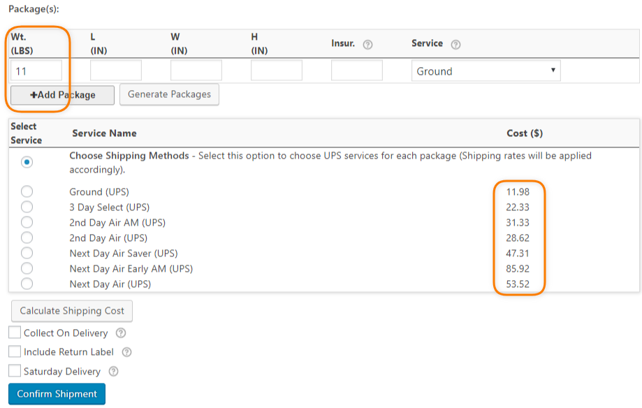shipping rates