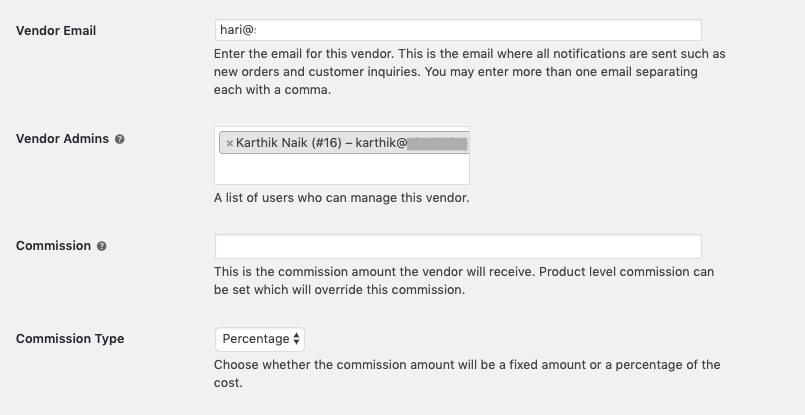 Individual vendor settings