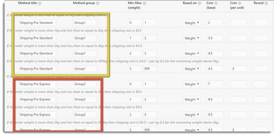 Group all the normal service rules to group1