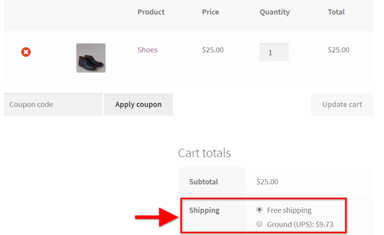 Rates displaying on the cart page