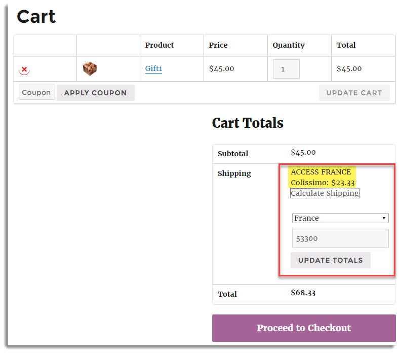 Rates on the cart page