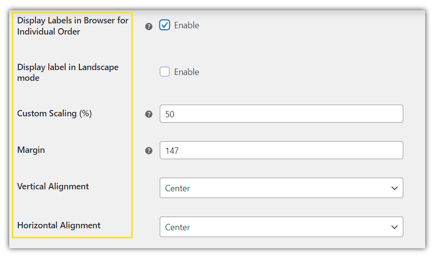 Display Labels in Browser for Individual Order