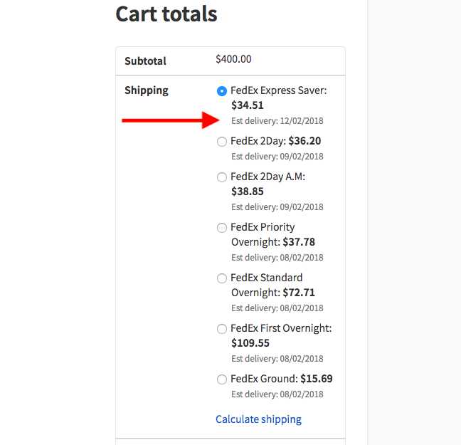 delivery date on cart page