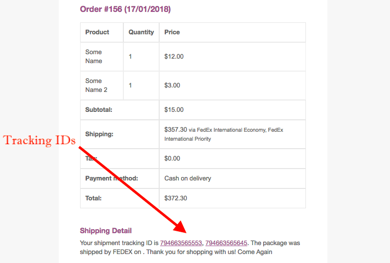 Send Tracking info via emails