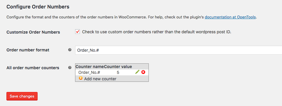 configure order numbers