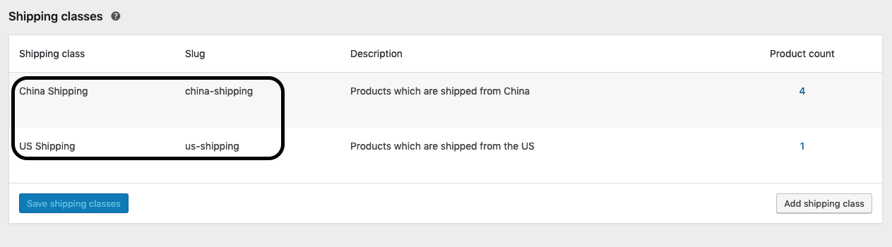 Shipping Classes