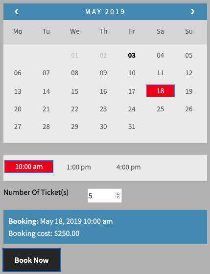 Booking Cost on Saturday
