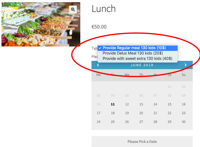 lunch woocommerce bookings
