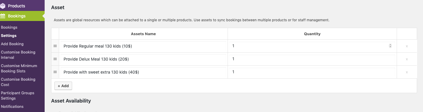 meal selection woocommerce bookings