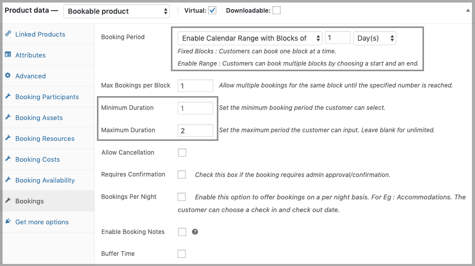 Bookings settings