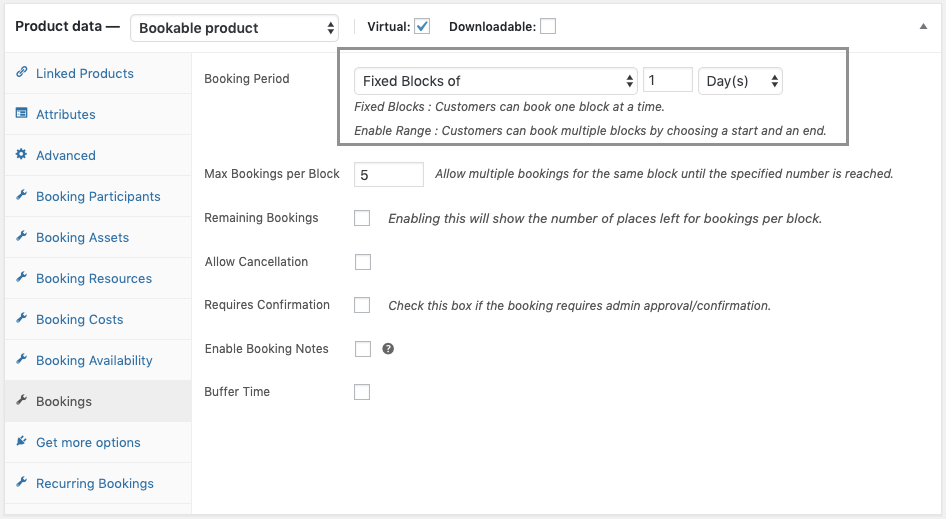 Bookings settings