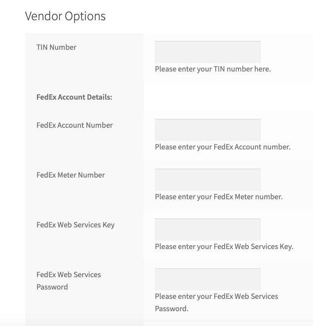 Vendor FedEx carrier account form