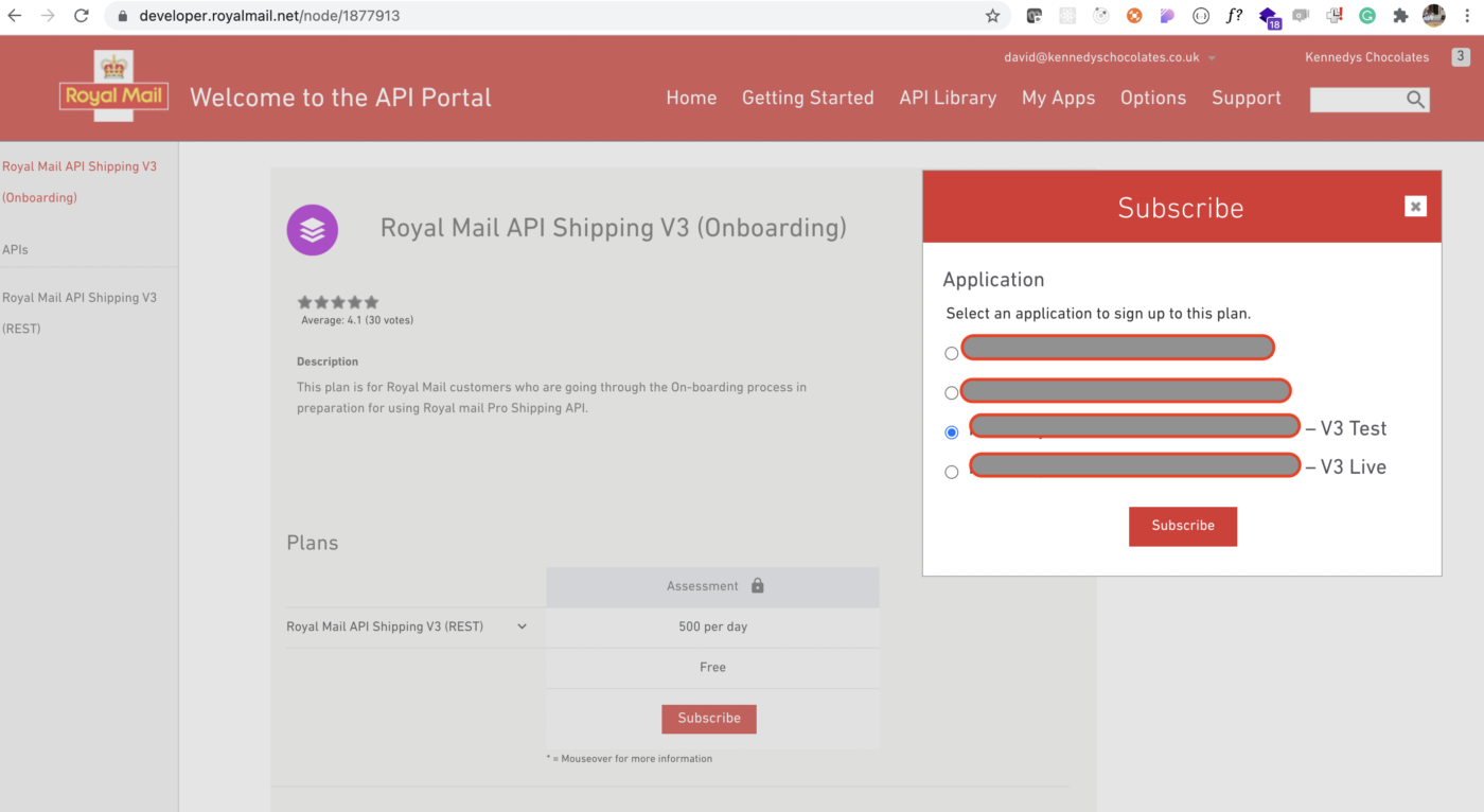 royal mail api setting