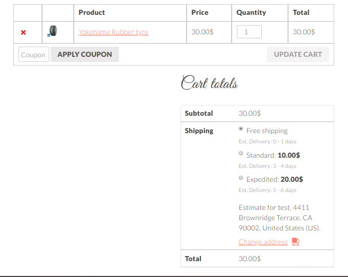 Delivery dates on the cart page
