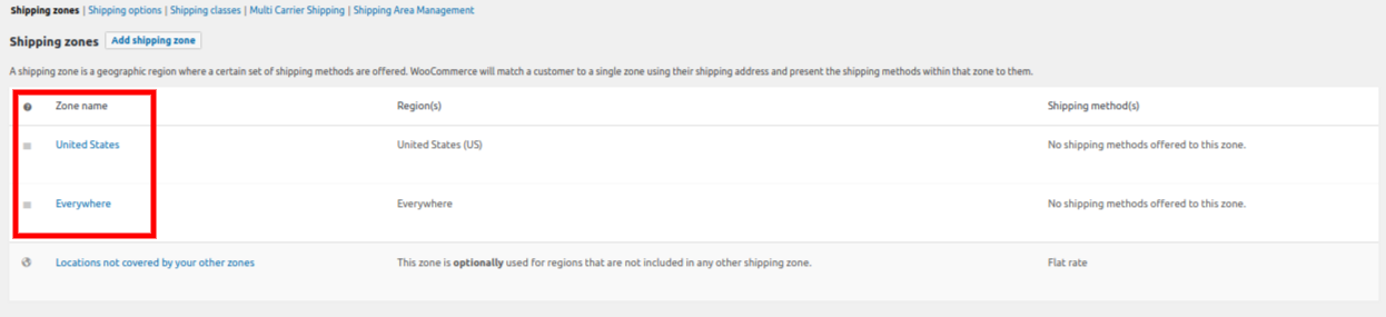 shipping zones created