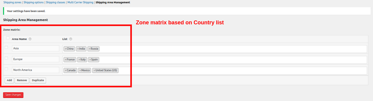 zone matrix - country